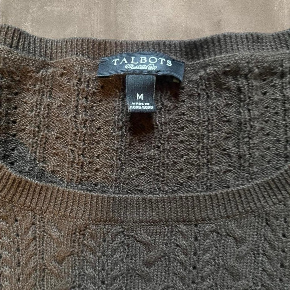Talbots Brown Cable Knit Short Sleeve Sweater Top Size Medium Classic - Picture 3 of 3